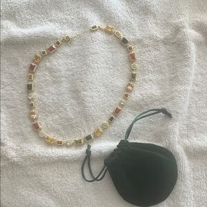 Gold Multi-Gemstone Tennis Necklace with Red, Green, Yellow, Black Accents